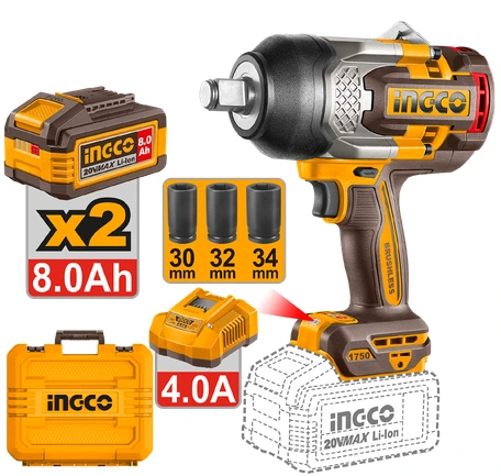 Llave De Impacto 1750Nm Inc Bat 8A X2 Ingco (Ciwli20175)