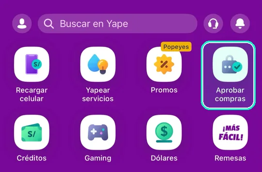 Selecciona Aprobar compras en Yape